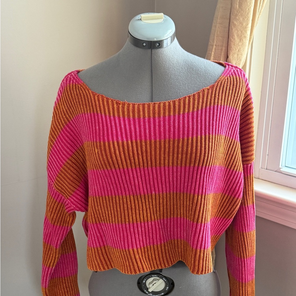 Free People Pink/Orange Cropped Sweater